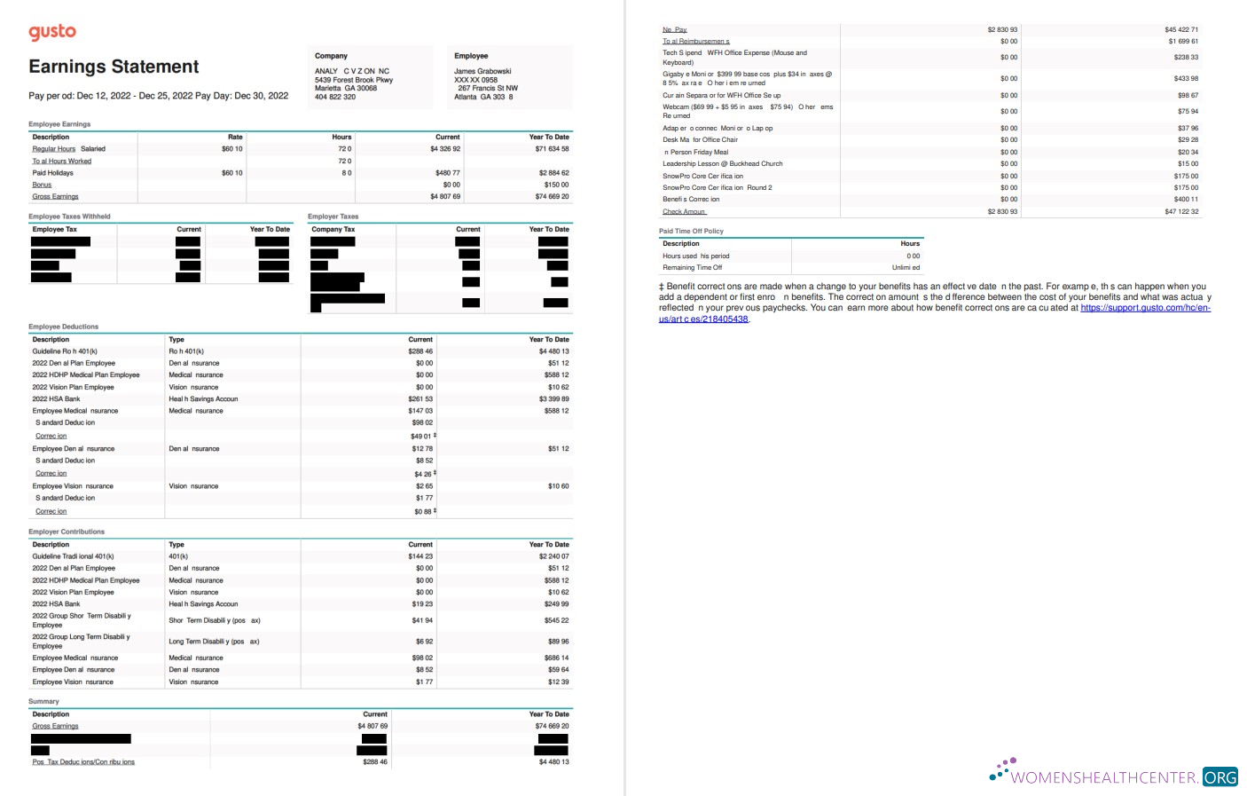 Download Gusto earnings statement Word Photoshop template